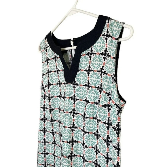 Talbots Dress Sz 4 Morrocan Tile Linen Cotton Sheath Sleeveless Navy Aqua Coral - Picture 3 of 11
